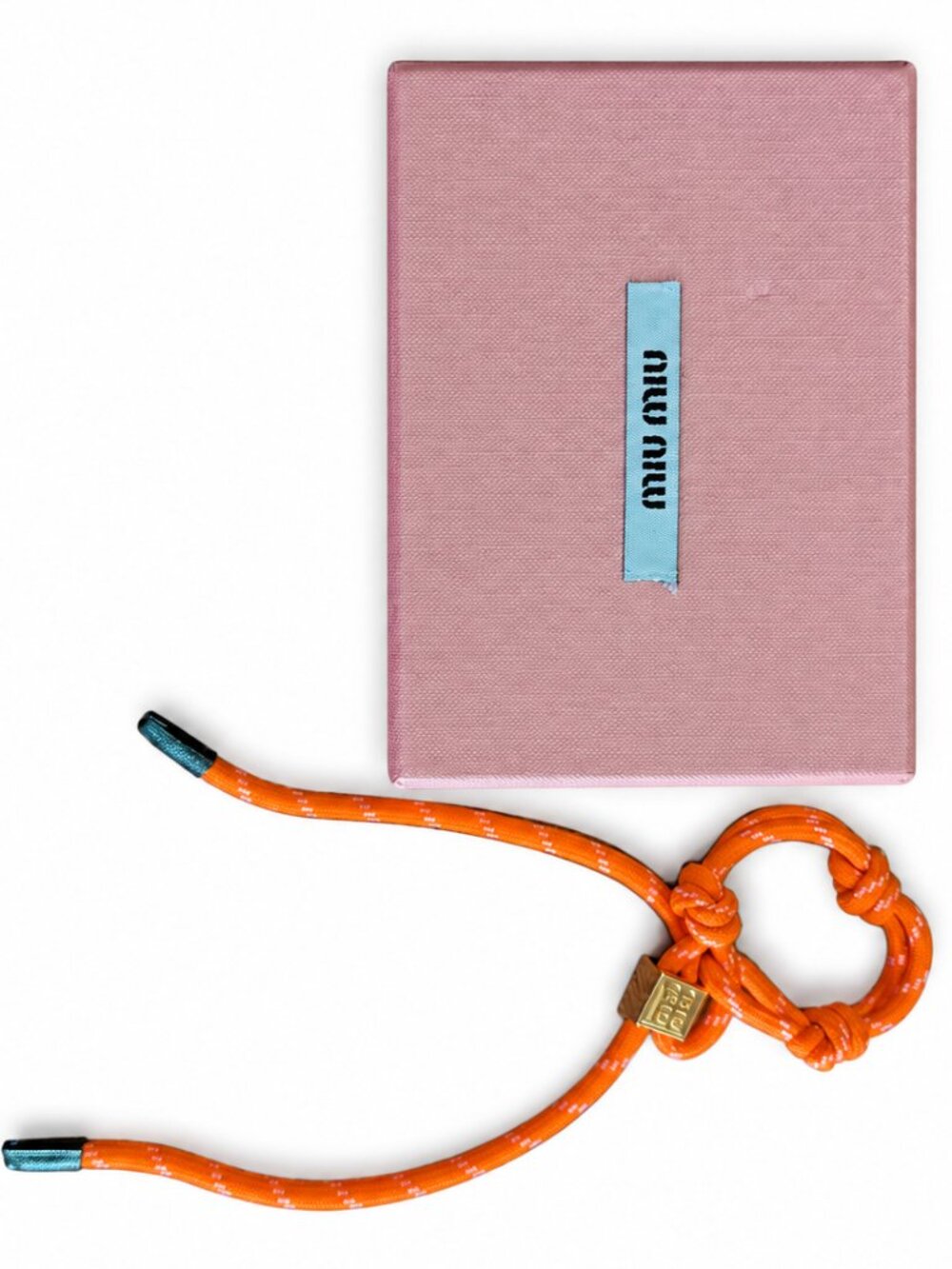 Miu Miu Orange Rope Knot Bracelet Gold-Tone Logo Charm New With Box